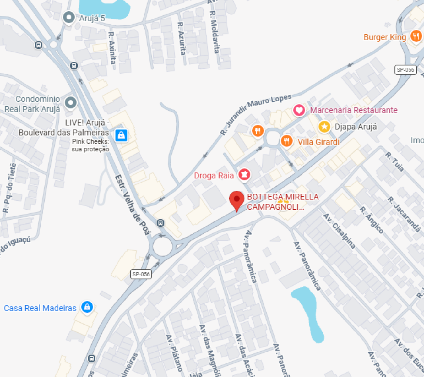 Mapa de localização da Bottega Mirella Campagnoli no Boulevard Villa Florida, Arujá – SP