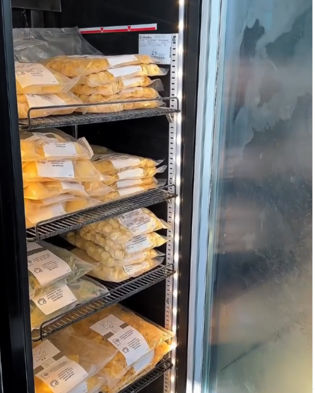 Freezer da loja com embalagens de massas frescas congeladas